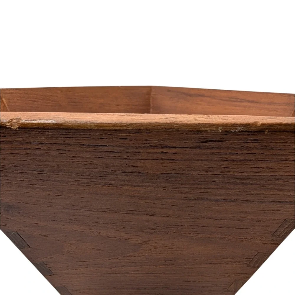 Vintage Sowe Teakwood Bowl Dovetail Handmade Pentagon Sweden Mid‎ Century SEE